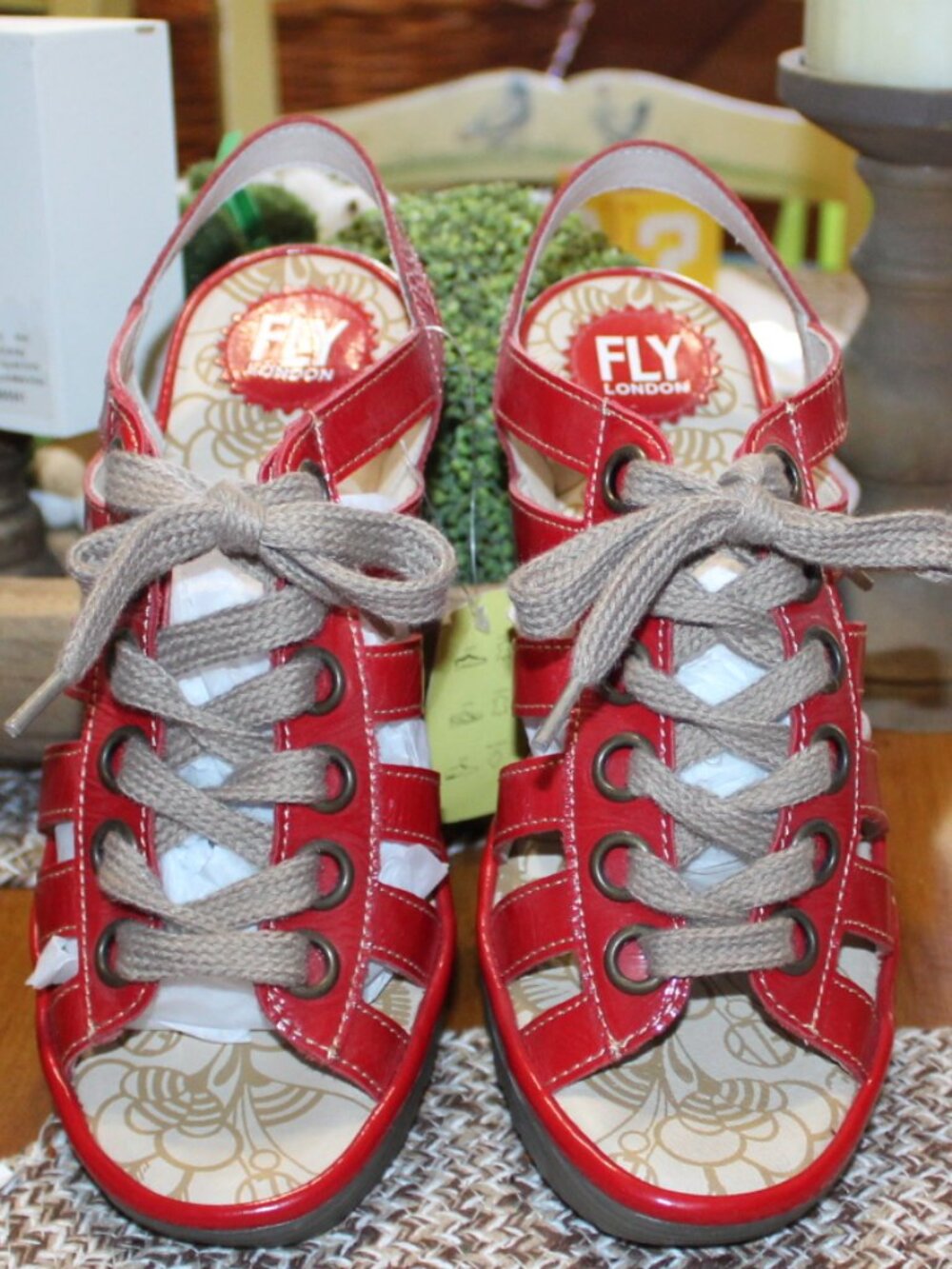 NWT Fly London YITO red leather lace from wedges size 40 (women's 9.5 to 10) - Picture 2 of 14